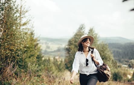 Explorer in a mountain landscape