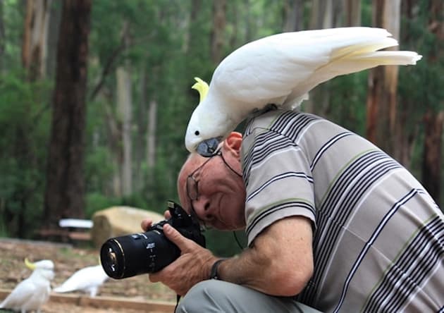 Content creator with a camera outdoors