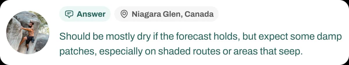 Answer bubble for Niagara Glen forecast advice