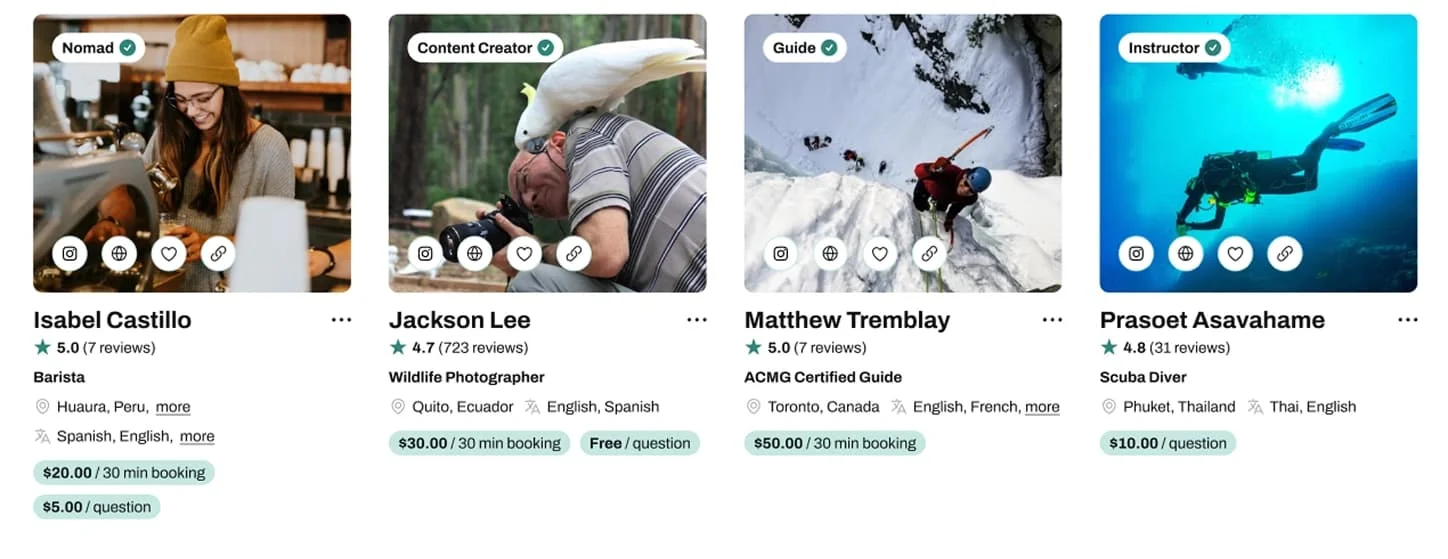 Profile cards for Isabel Castillo, Jackson Lee, Matthew Tremblay and Prasoet Asavahame